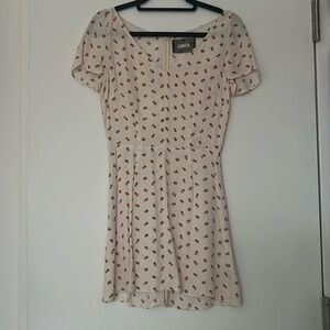 Reformation short sleeve mini dress, pink with roses, size S